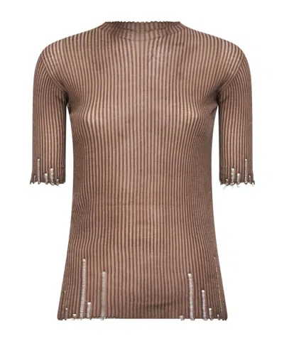 Uma Wang Short-sleeved Knitted Cardigan In Brown