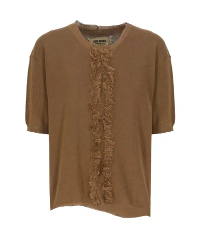 Uma Wang Short-sleeved Knitted Sweater In Brown