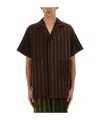 Uma Wang Striped Shirt With Oversized Collar And Textured Fabric In Black
