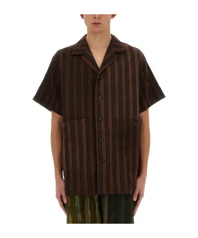 UMA WANG SHORT-SLEEVED STRIPED SHIRT