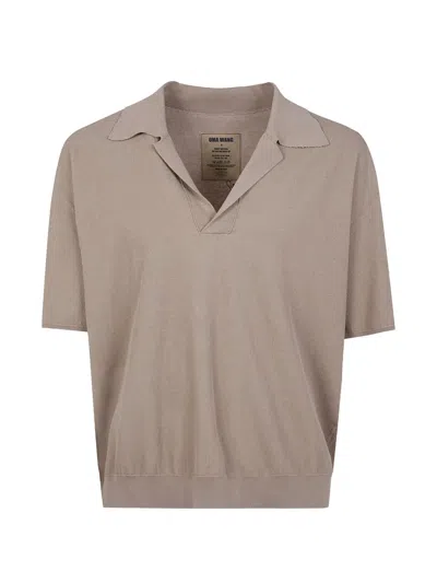 Uma Wang Ribbed Crepe Polo Shirt Short Sleeves In Brown