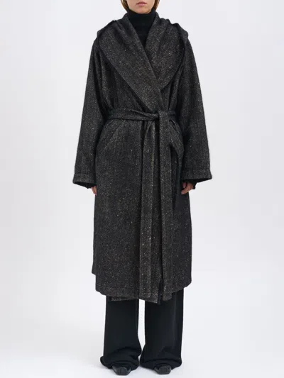 Uma Wang Silk And Angora Cardigan Coat In Blue