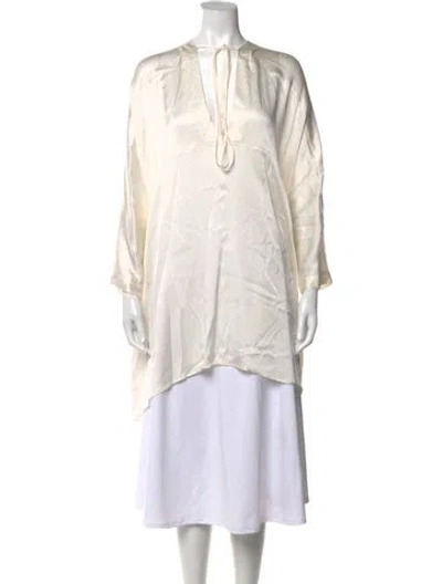 Pre-owned Uma Wang Silk Tie Neck Tunic In White