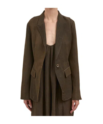 Uma Wang Single-breasted Suit Jacket In Green