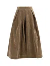Uma Wang High Waist Pleated Midi Skirt With Side Pockets In Brown