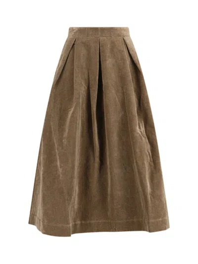Uma Wang High Waist Pleated Midi Skirt With Side Pockets In Brown