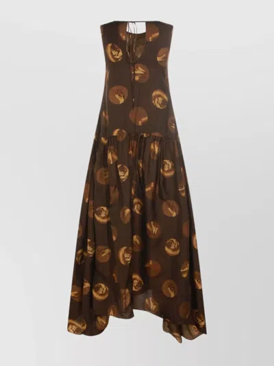 Uma Wang Sleeveless Asymmetric Hem Tiered Dress In Brown