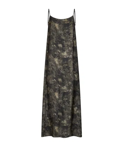 Uma Wang Green And Grey Floral Moulay Anaya Long Slip Dress In Black