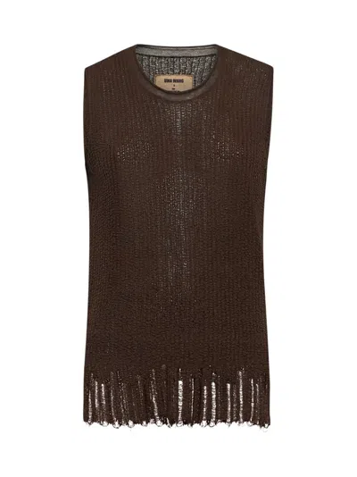 Uma Wang Knitted Sleeveless Vest In Brown