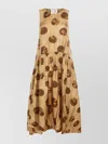 Uma Wang Sleeveless Tiered Dress Abstract Print In Brown