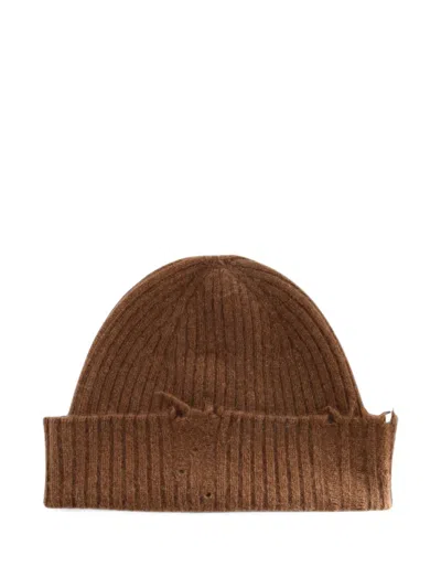 Uma Wang Soft Distressed Cashmere Beanie Hat In Brown