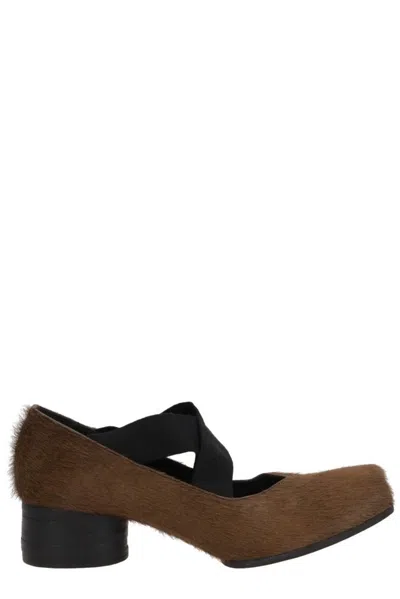 Uma Wang Square-toe Heeled Ballerina Shoes In Brown