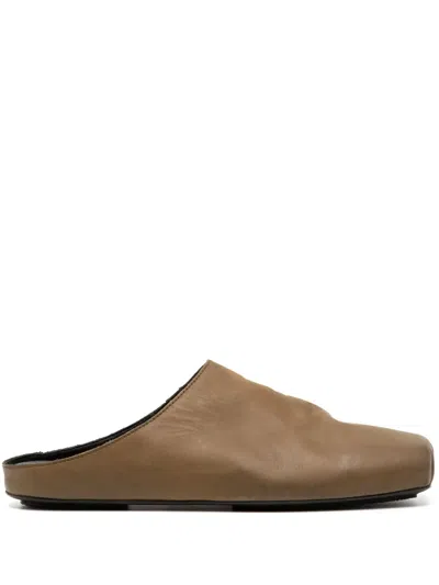 Uma Wang Lace Cut-out Leather Mules In Green