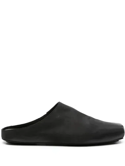 Uma Wang Calf Hair Open Back Faux Fur Slippers In Black