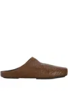 Uma Wang Leather Slippers With Flat Sole And Squared Toe In Brown