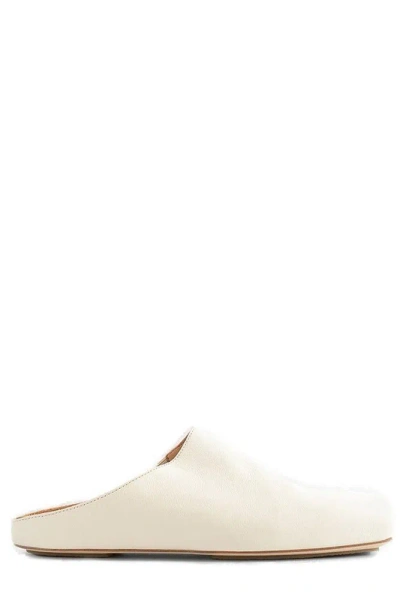 Uma Wang Square-toe Leather Slippers In White