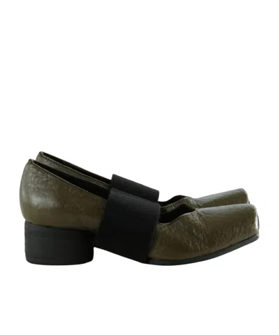 Uma Wang Elasticated-strap Square-toe Ballet Flats In Green