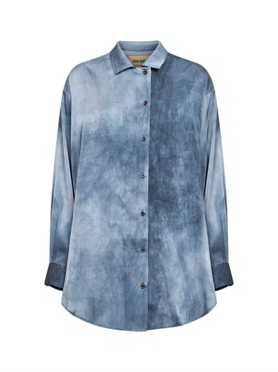 Uma Wang Steel Blue Gradient-effect Stretch Silk Teays Shirt