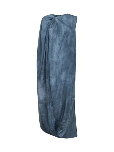 Uma Wang Steel Blue Stretch Silk Auro Long Asymmetric Dress