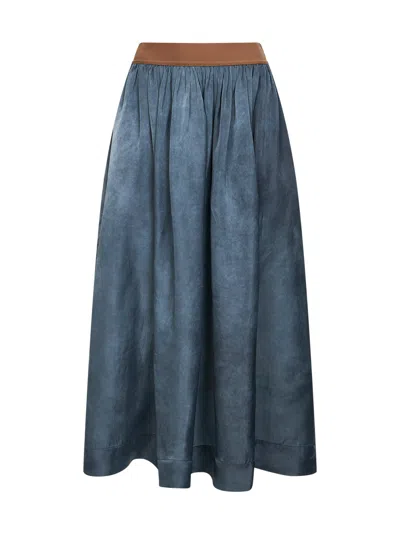 Uma Wang Steel Blue Washed-effect Cupro Gillian Midi Skirt