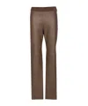 Uma Wang Stretch Leather Trousers Elastic Waist In Brown