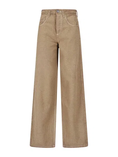 Uma Wang Beige Wool Blend Straight-leg Pants With Five-pocket Design In Brown