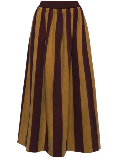 Uma Wang Striped A-line Maxi Skirt In Uw724 Red/mustard