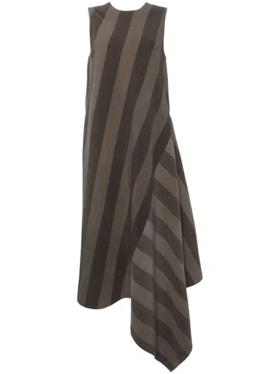 Uma Wang Striped Asymmetric Dress In Grey