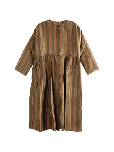 Uma Wang Striped Buttoned Midi Dress In Green