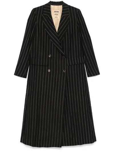 Uma Wang Striped Coat In Black