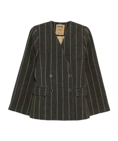 UMA WANG STRIPED DOUBLE-BREASTED BLAZER