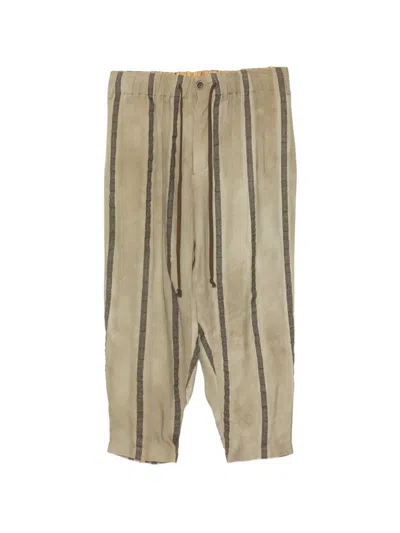 Uma Wang Striped Drawstring Trousers In Gray