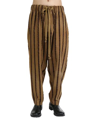 Uma Wang Striped Loose Trousers In Uw026 Tan/brown