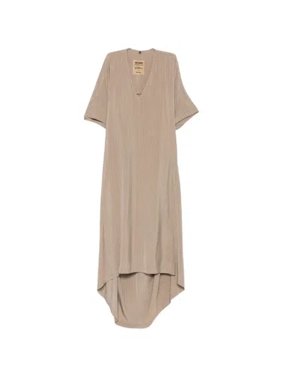 Uma Wang Striped Midi Dress In Brown