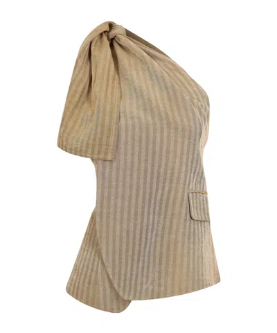 Uma Wang Striped One-shoulder Top In Brown