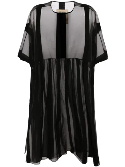 Uma Wang Striped Sheer Midi Dress In Black