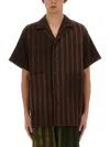 Uma Wang Striped Shirt With Oversized Collar And Textured Fabric In Multicolour