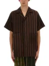 Uma Wang Striped Shirt With Oversized Collar And Textured Fabric