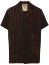Uma Wang Striped Shirt With Oversized Collar And Textured Fabric In Brown