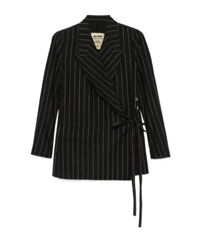 Uma Wang Striped Suit Jacket In Black