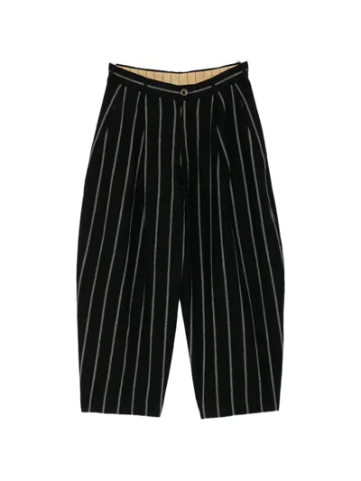 Uma Wang Striped Wool Trousers In Black
