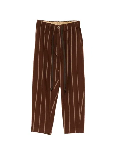 Uma Wang Stripe-pattern Drawstring Trousers In Brown
