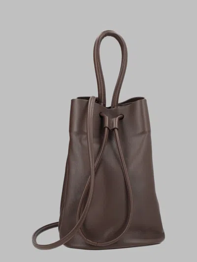 Uma Wang Leather Bucket Bag With Top Handle And Drawstring Closure In Brown