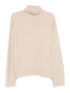 Uma Wang Ribbed Turtleneck Cashmere Sweater With Fringed Finish In Neutral