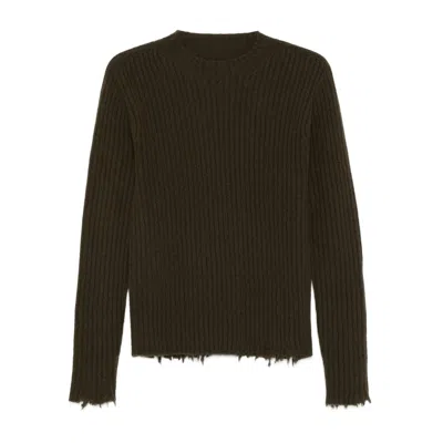 Uma Wang Ribbed Crewneck Knitwear Frayed Edges In Brown