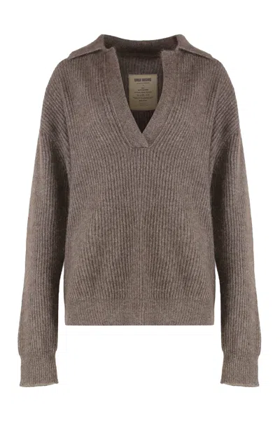 Uma Wang Sweater In Knit With V-neck. In Brown