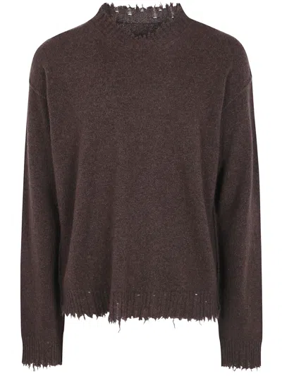 Uma Wang Sweater Torn Edge "plain Ws" In Brown