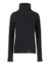 Uma Wang Knitwear Turtleneck Ribbed Distressed Hem Long Sleeves In Black