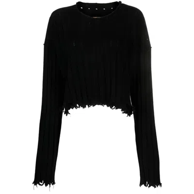 Uma Wang Cropped Ribbed Knitwear Top With Long Sleeves In Black