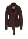 Uma Wang Plush Textured Wool Blend Cardigan With Shawl Collar In Brown